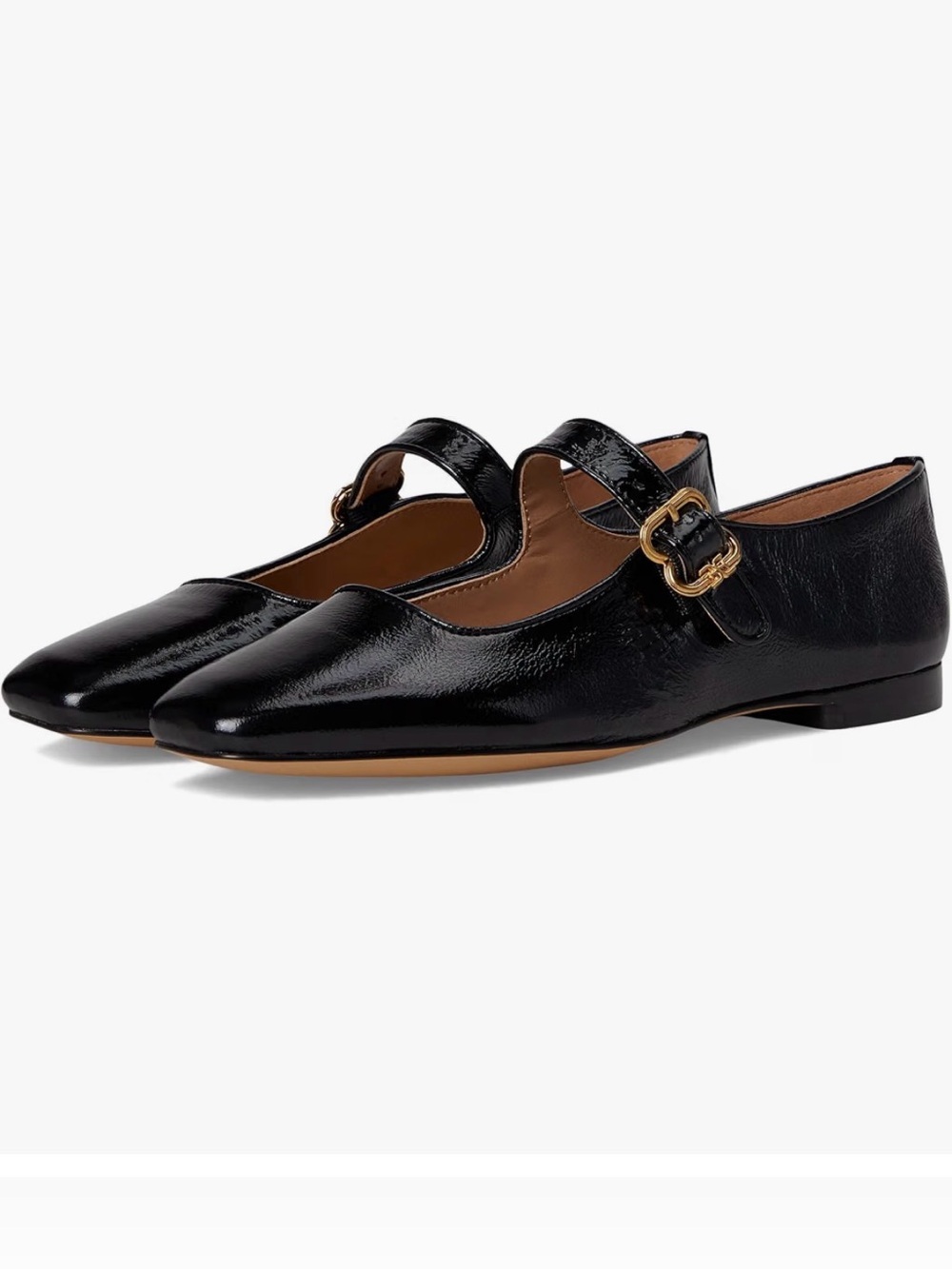 Sam Edelman Patent Leather Black Mary Jane Flats with Gold Buckle
